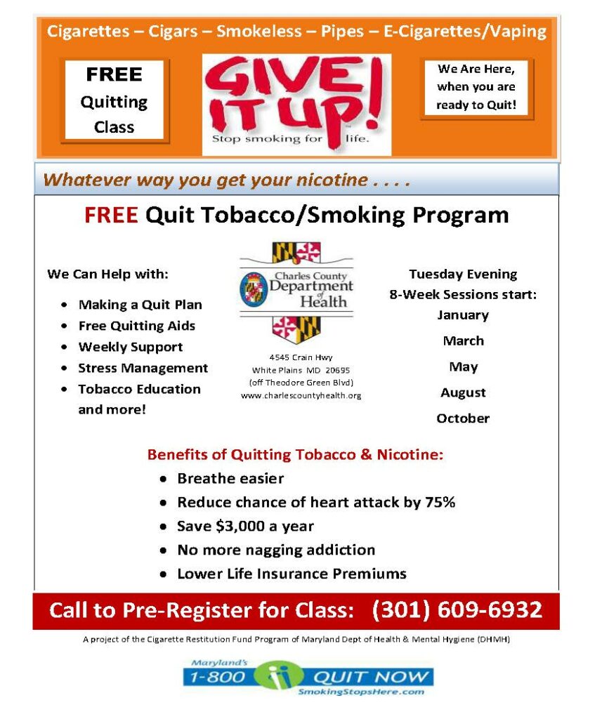 Smoking Cessation Charles County Department of Health